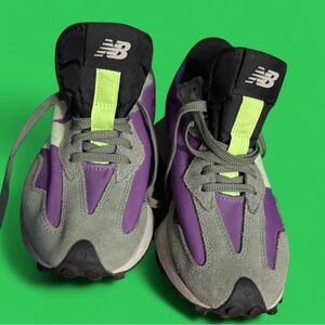 327 New Balance Purple and Gray Sneakers with Neon Accents